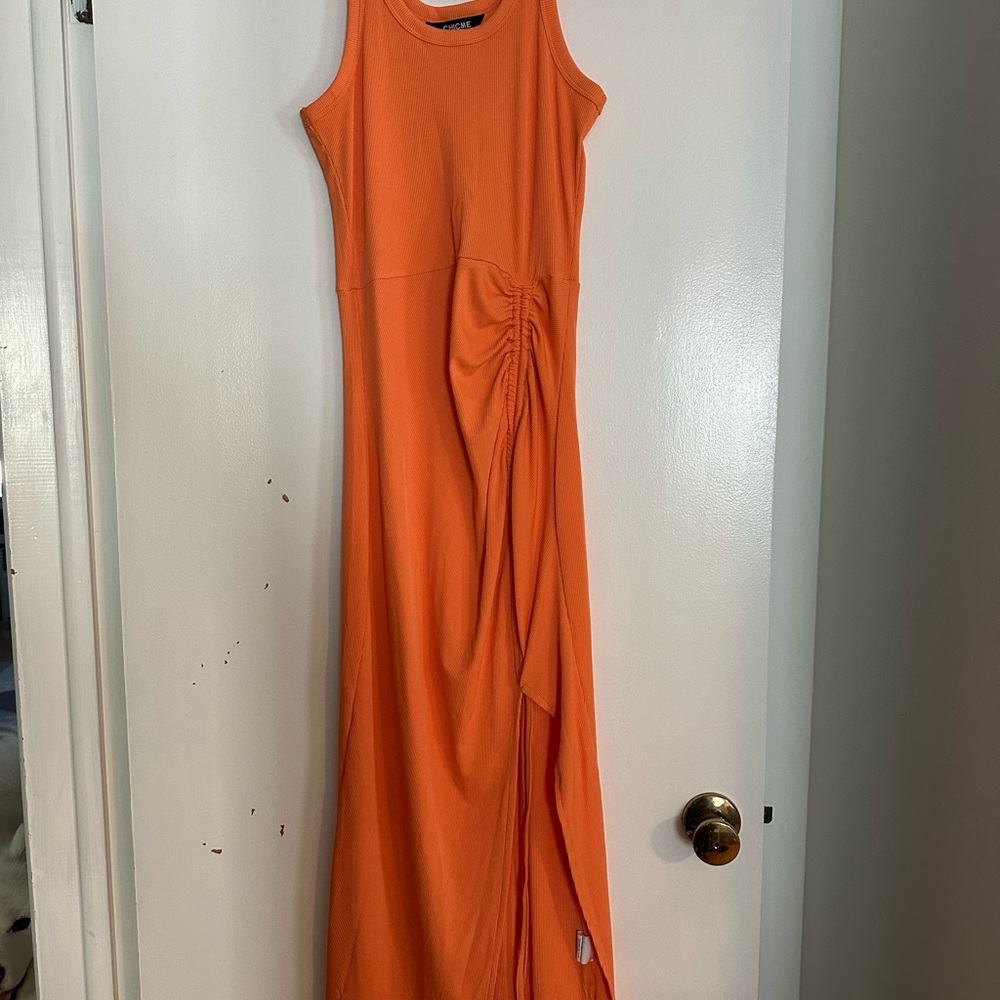 Chicme Orange Ruched Maxi Dress
